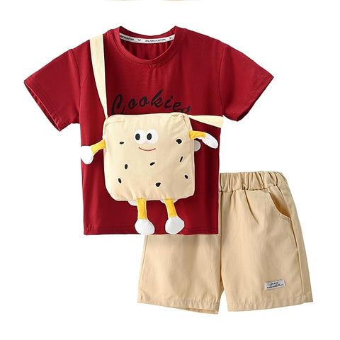 3D Cartoon T-Shirt & Shorts with Sling Bag