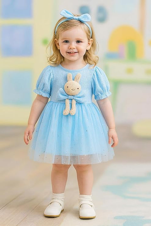 Girls 3D Bunny Toy Attached Cocktail Party Dress
