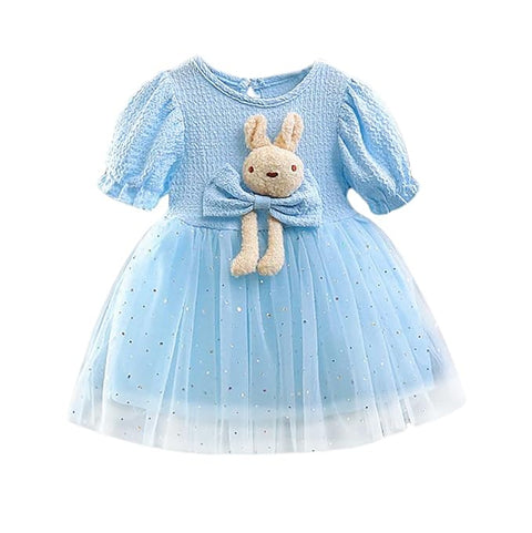 Girls 3D Bunny Toy Attached Cocktail Party Dress