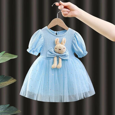 Girls 3D Bunny Toy Attached Cocktail Party Dress
