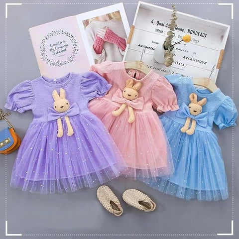Girls 3D Bunny Toy Attached Cocktail Party Dress