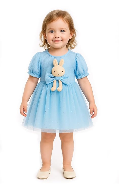 Girls 3D Bunny Toy Attached Cocktail Party Dress