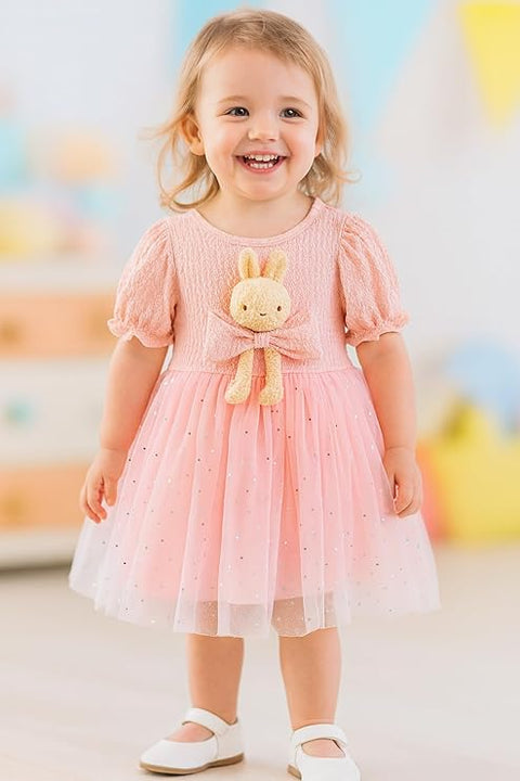 Girls 3D Bunny Toy Attached Cocktail Party Dress