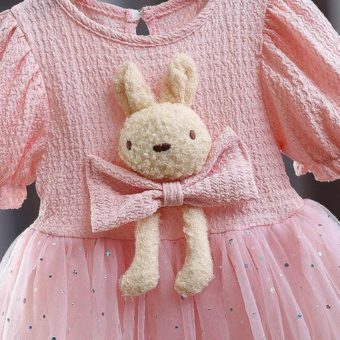 Girls 3D Bunny Toy Attached Cocktail Party Dress