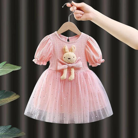 Girls 3D Bunny Toy Attached Cocktail Party Dress