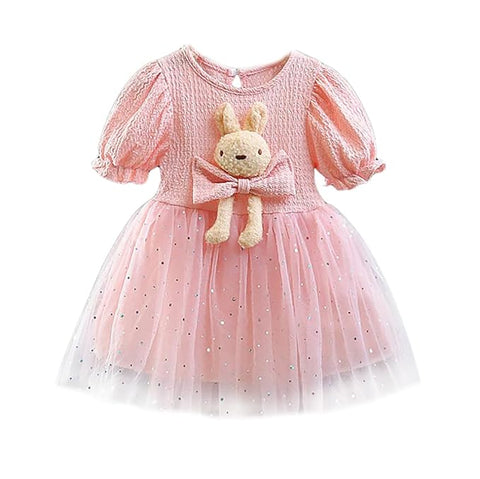 Girls 3D Bunny Toy Attached Cocktail Party Dress