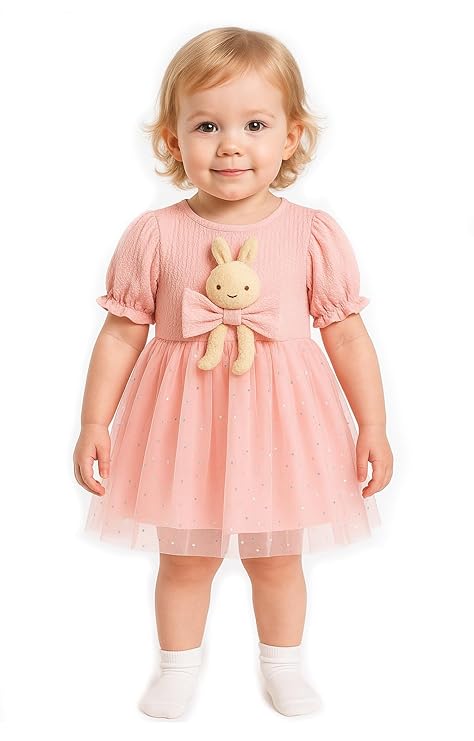 Girls 3D Bunny Toy Attached Cocktail Party Dress