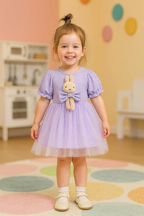 Girls 3D Bunny Toy Attached Cocktail Party Dress