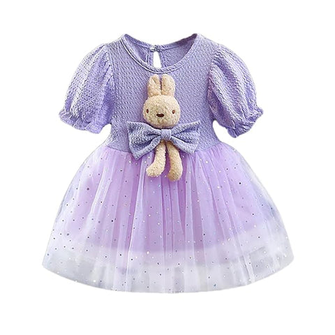 Girls 3D Bunny Toy Attached Cocktail Party Dress