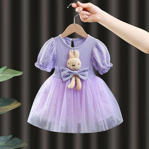 Girls 3D Bunny Toy Attached Cocktail Party Dress