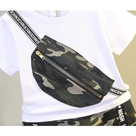 Half Sleeve Army Camouflage Print Pocket Pouch Attached T-shirt and Shorts Set for Infant Toddler Kids