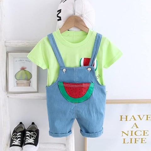 Kids Watermelon Print T-Shirt & Denim Dungaree Set