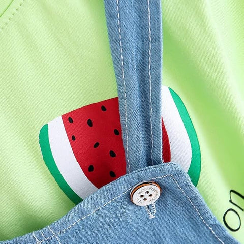 Kids Watermelon Print T-Shirt & Denim Dungaree Set