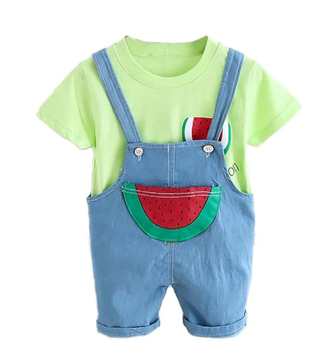 Kids Watermelon Print T-Shirt & Denim Dungaree Set