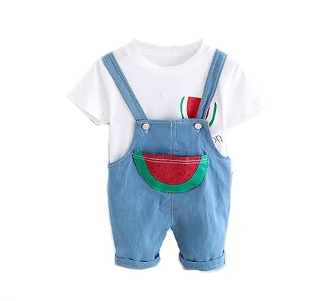 Kids Watermelon Print T-Shirt & Denim Dungaree Set