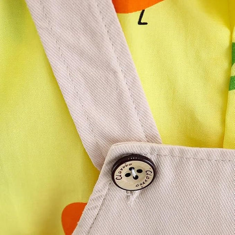 Kids Veggie Print Shirt & Dungaree Set With Cartoon Brooch