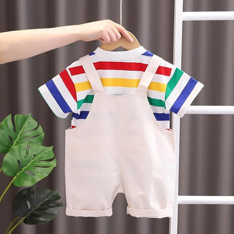 Kids Bear Print T-shirt & Dungaree Shorts Set