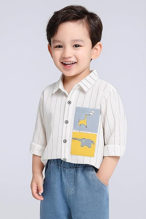 Boy's Cotton Full Sleeve Embroidered Shirt and Khaki Trouser Pant Set for Kids