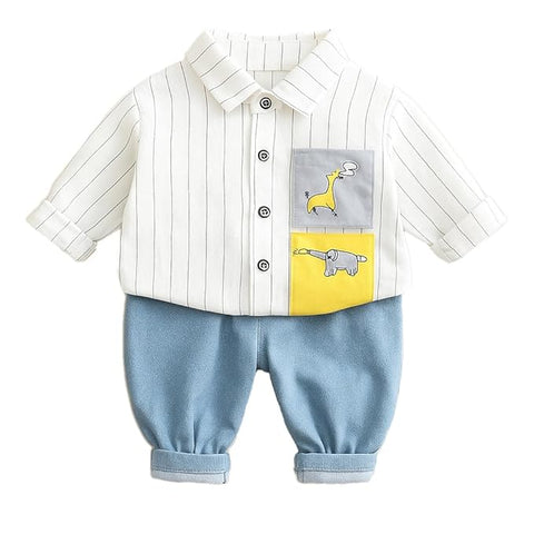 Boy's Cotton Full Sleeve Embroidered Shirt and Khaki Trouser Pant Set for Kids