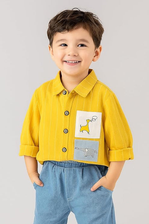 Boy's Cotton Full Sleeve Embroidered Shirt and Khaki Trouser Pant Set for Kids