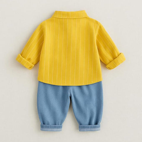 Boy's Cotton Full Sleeve Embroidered Shirt and Khaki Trouser Pant Set for Kids