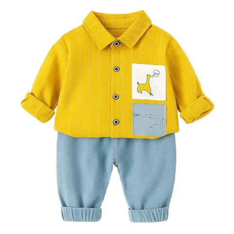 Boy's Cotton Full Sleeve Embroidered Shirt and Khaki Trouser Pant Set for Kids