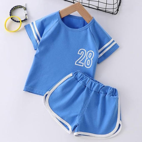 Short Sleeve Cotton T-shirt & Shorts Set For Lil Boys & Girls