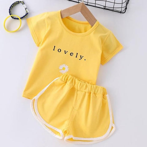 Girl's Flower Print Short Sleeve T-Shirt & Shorts Set