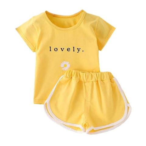 Girl's Flower Print Short Sleeve T-Shirt & Shorts Set