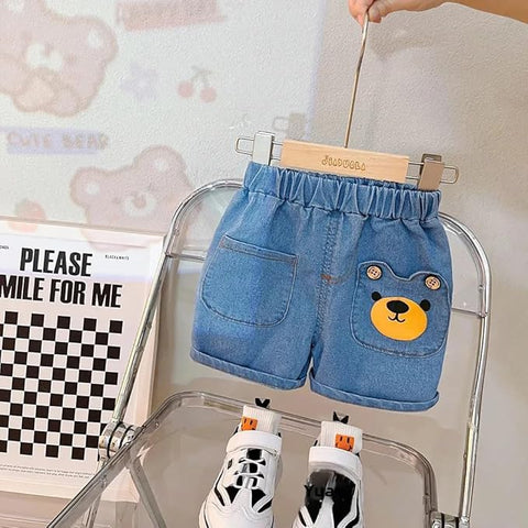 Boys Bear Print T-shirt & Denim Short Set
