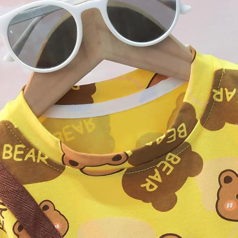 Boys Bear Print T-shirt & Denim Short Set