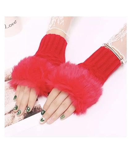 Faux Fur and Wool Knitted Winter Thermal Warm Fingerless Gloves Winter Accessories Hand Warmer