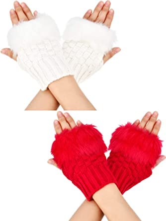 Faux Fur and Wool Knitted Winter Thermal Warm Fingerless Gloves Winter Accessories Hand Warmer