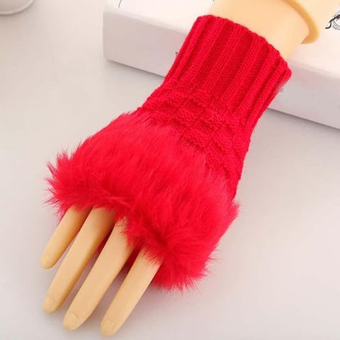 Faux Fur and Wool Knitted Winter Thermal Warm Fingerless Gloves Winter Accessories Hand Warmer