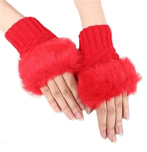 Faux Fur and Wool Knitted Winter Thermal Warm Fingerless Gloves Winter Accessories Hand Warmer