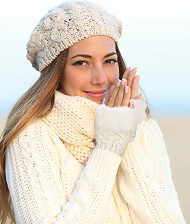 Faux Fur and Wool Knitted Winter Thermal Warm Fingerless Gloves Winter Accessories Hand Warmer