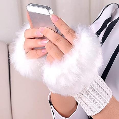 Faux Fur and Wool Knitted Winter Thermal Warm Fingerless Gloves Winter Accessories Hand Warmer