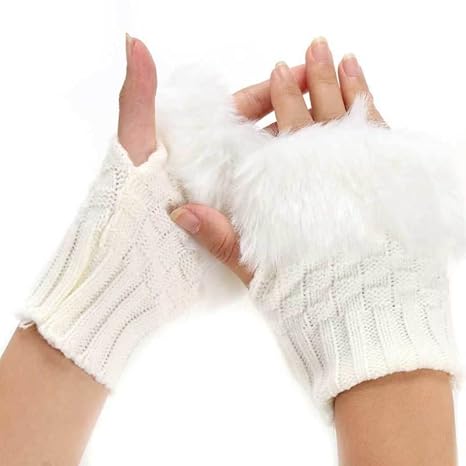 Faux Fur and Wool Knitted Winter Thermal Warm Fingerless Gloves Winter Accessories Hand Warmer