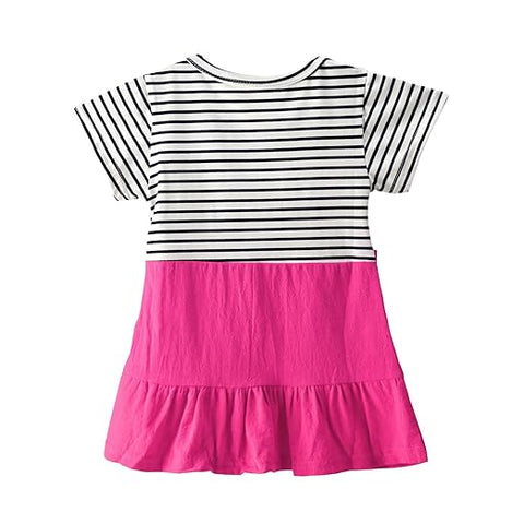 Girls Cartoon Face Print Striped Pinafore Dress