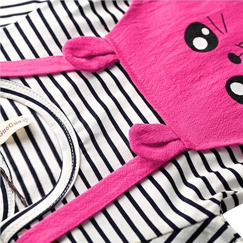 Girls Cartoon Face Print Striped Pinafore Dress