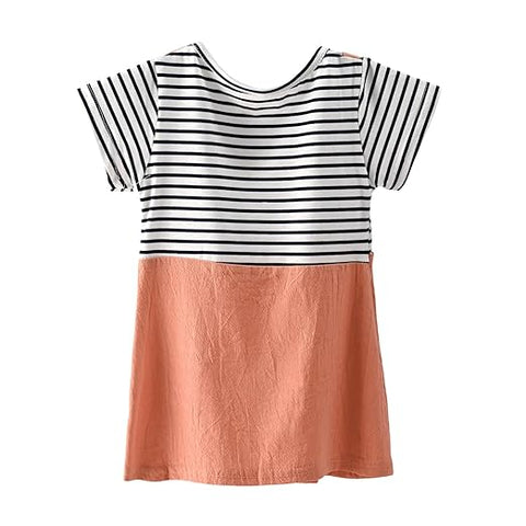 Girls Cartoon Face Print Striped Pinafore Dress