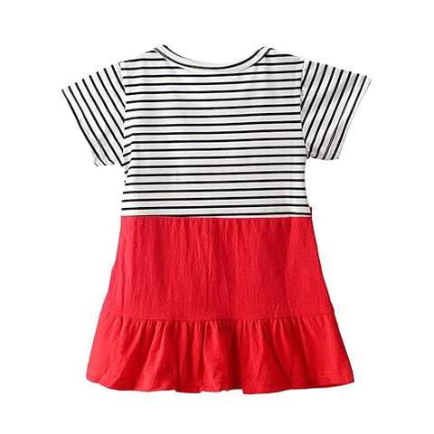 Girls Cartoon Face Print Striped Pinafore Dress