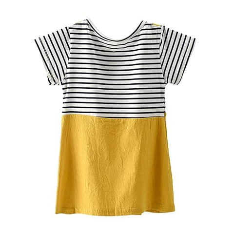 Girls Cartoon Face Print Striped Pinafore Dress
