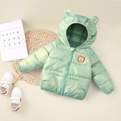 Kids Cartoon LED Light Patch Shiny Sparkling Quilted Winter Kid's Warm Hood Puffer Bomber Jacket for Infant Toddler Boys & Girls