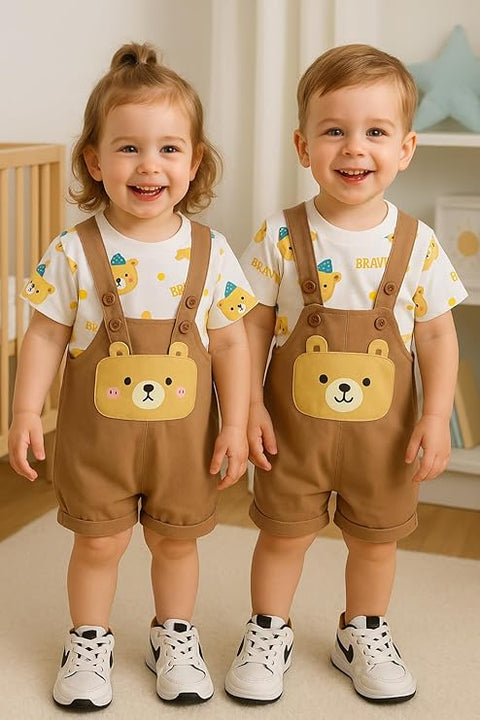 Kids Cartoon Print T-shirt & Dungaree Set