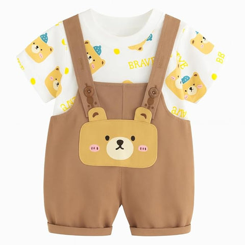 Kids Cartoon Print T-shirt & Dungaree Set