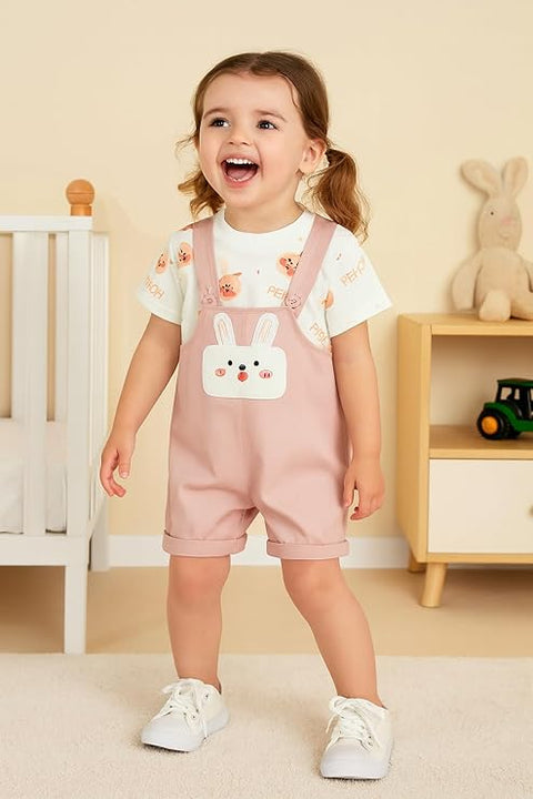Kids Cartoon Print T-shirt & Dungaree Set