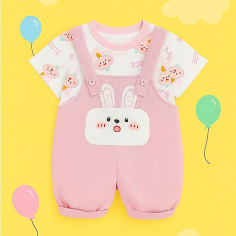 Kids Cartoon Print T-shirt & Dungaree Set