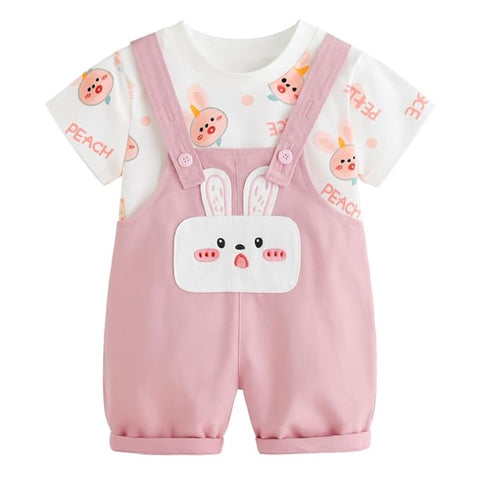 Kids Cartoon Print T-shirt & Dungaree Set