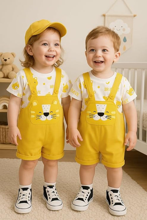 Kids Cartoon Print T-shirt & Dungaree Set